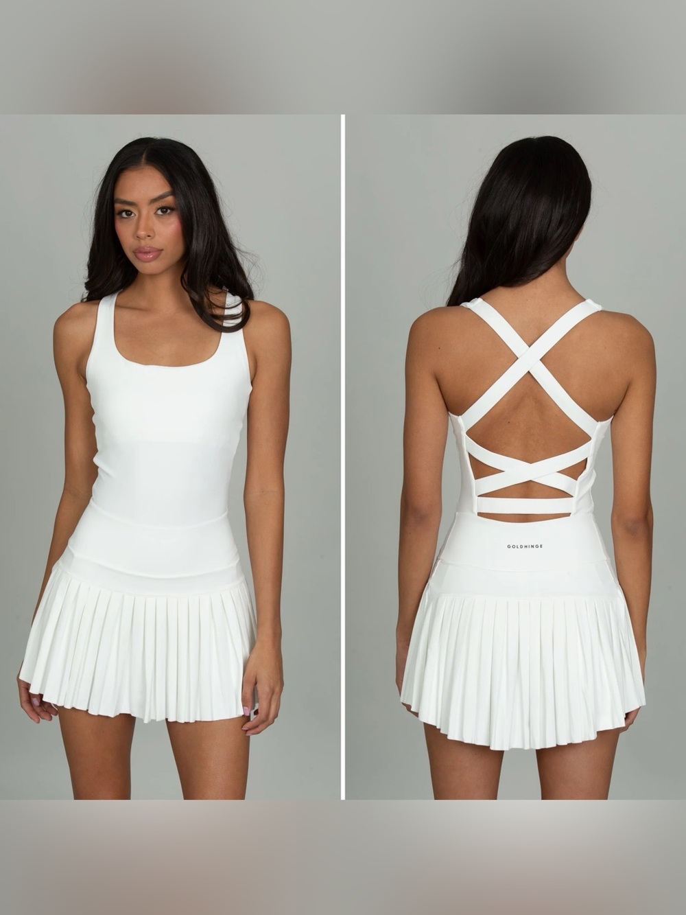 🌟 NWT Gold Hinge Criss Cross Back Pleated Tennis Pickleball Dress White Large
